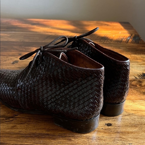 Sesto Meucci Italy Sz 9M Women’s Woven Brown Leather Ankle Lace Up Boots - Picture 4 of 13